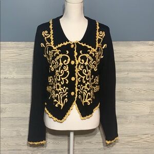 Vintage Whimsigoth Retro Black  & Gold Cardigan Peter Pan Collar Size S